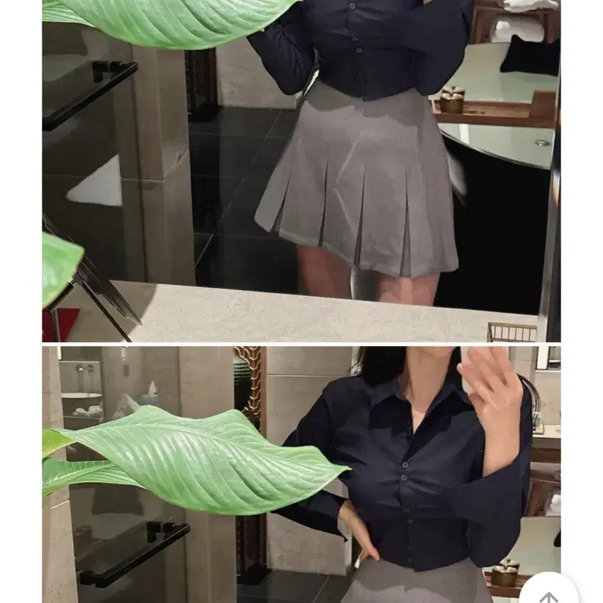 크롭 카라셔츠 블라우스 네이비/화이트