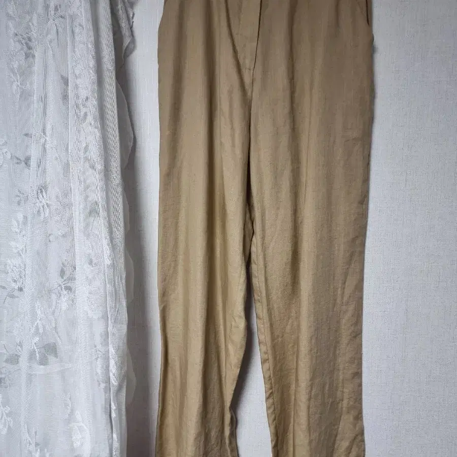 베이지색 린넨100%와이드 바지