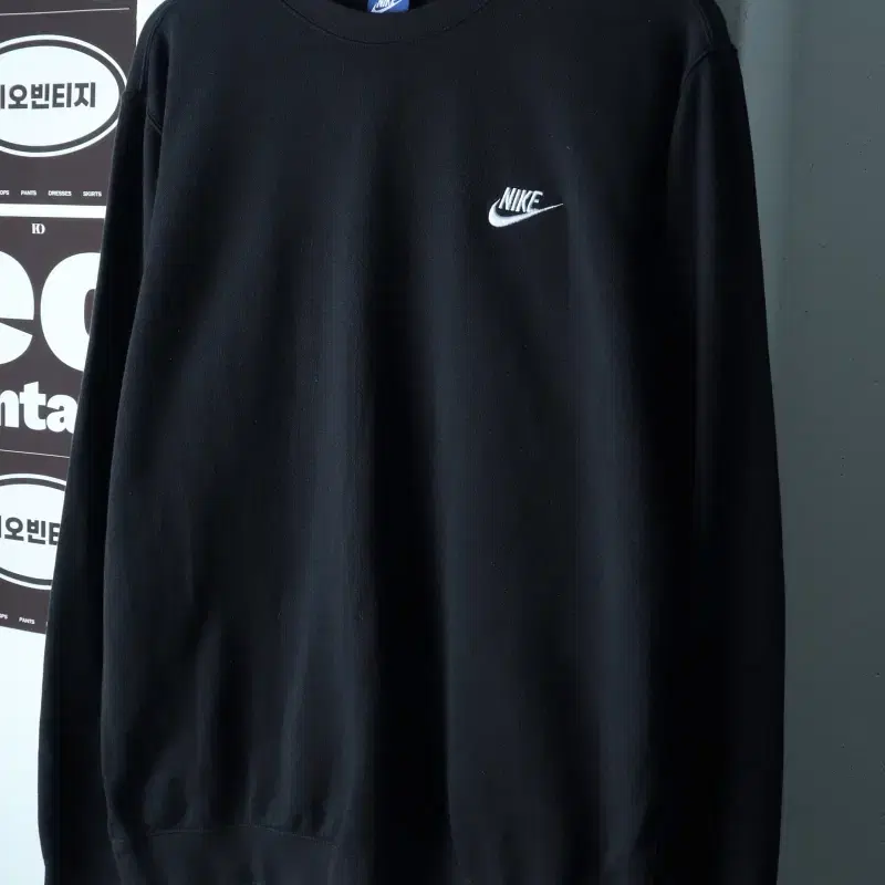 (2XL) 나이키 맨투맨 티셔츠 빅사이즈 블랙 기본 올드스쿨-H38658