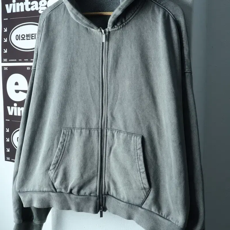 (XL-2XL) 자라 후드집업 피그먼트 투웨이 그레이 기모-H38662