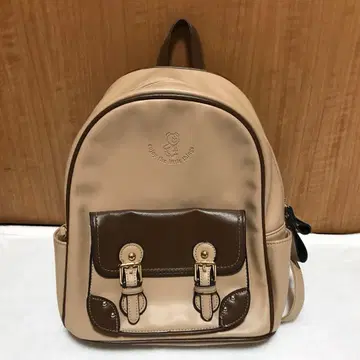 곰 자수 바이컬러 미니 백팩 베이지 브라운