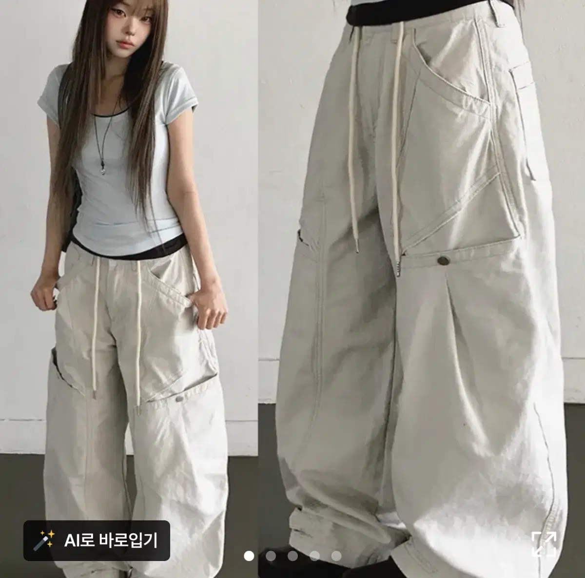 에이블리 카고 벌룬 와이드 코튼 팬츠 라이트그레이 M