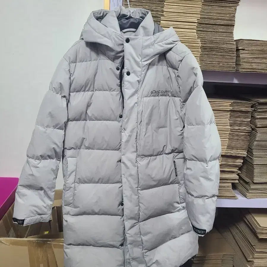 디스커버리 오리털 롱패딩 그레이 남105