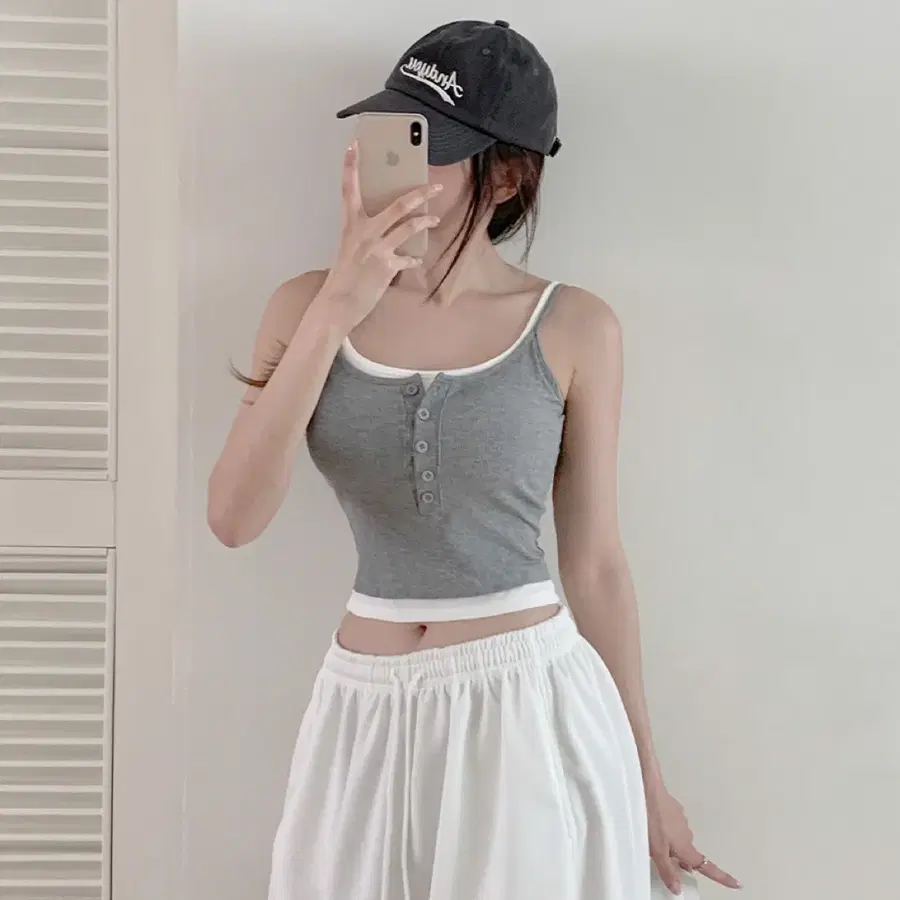 새상품) 캡내장 배색 레이어드 나시 그레이