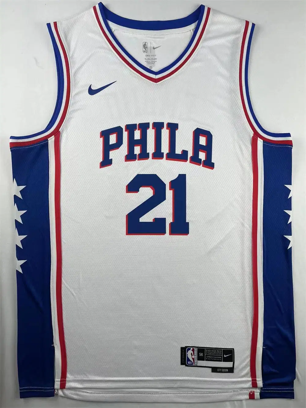 NBA 필라델피아 76ers 엠비드 21번 화이트 시티 에디션 농구 유니폼 남성 저지