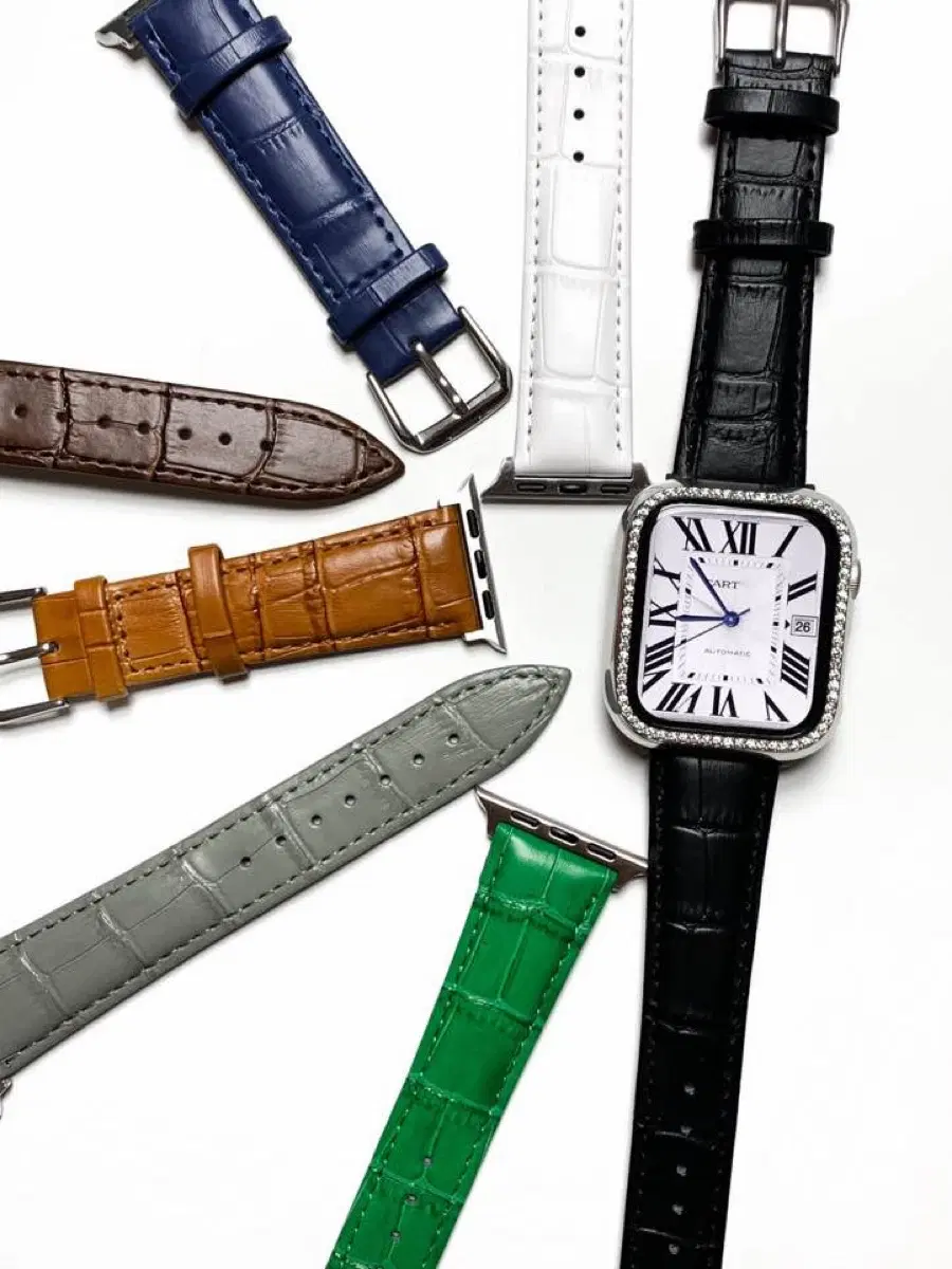 애플워치 새상품 블랙 에나멜 악어 가죽 사이즈 38~42mm 가능
