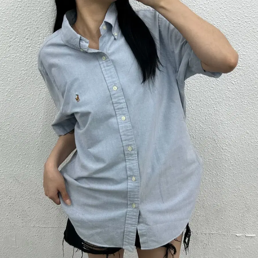 폴로 랄프로렌 옥스포드 스카이블루 반팔 셔츠 L