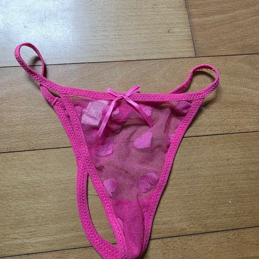 망사 하트 패턴 핑크 T 팬티(M)