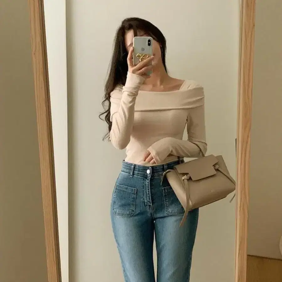 퍼빗 워머 기모 오프숄더 베이지