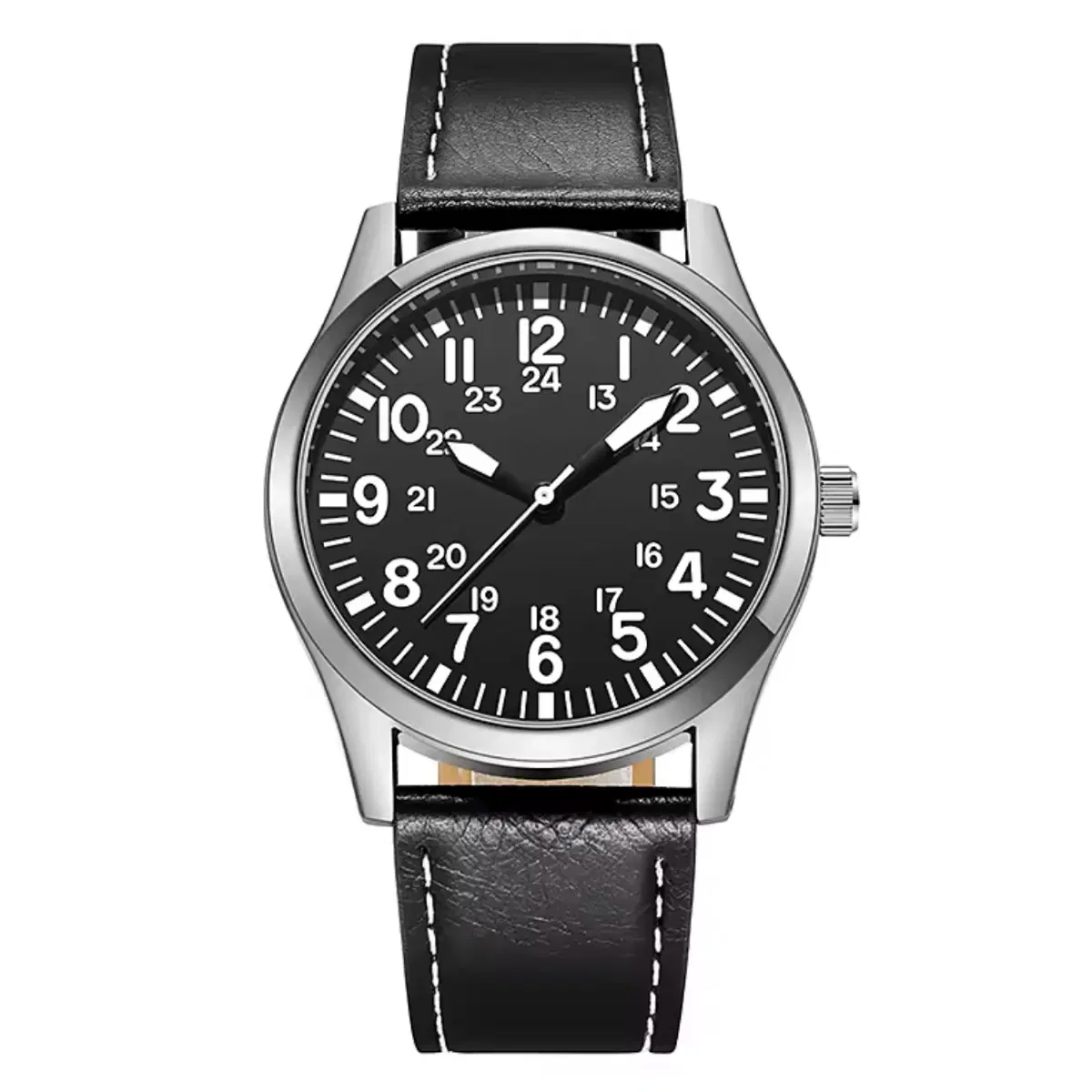 카키필드 스타일 군용 파일럿워치 [42mm] 밀리터리 쿼츠 손목시계 실버 & 블랙 (S급)
