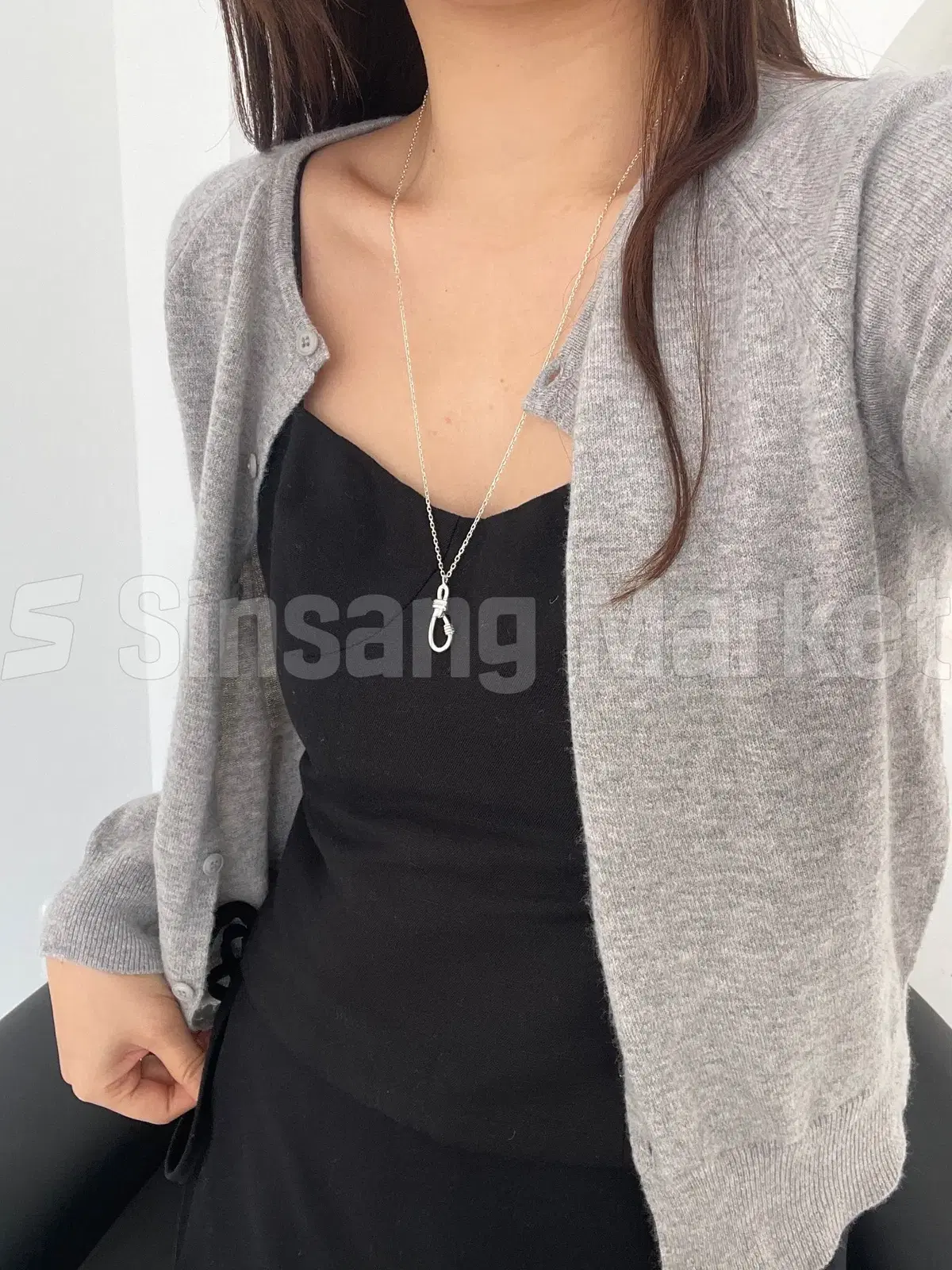 [빠른발송] 실버 925 핸드메이드 꼬임 펜던트 롱 체인 목걸이