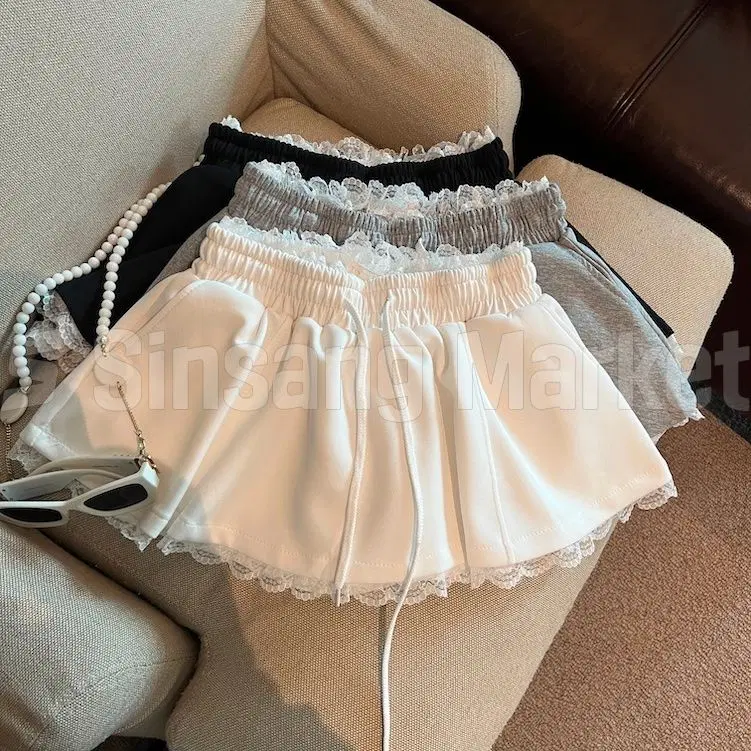 [빠른발송] 쇼트 레이스 스커트 미니 후레아