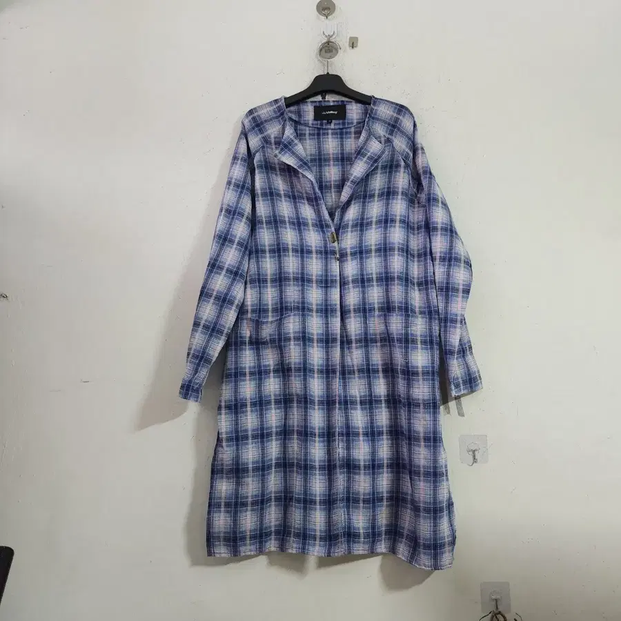 체크무늬 롱 셔츠 블루