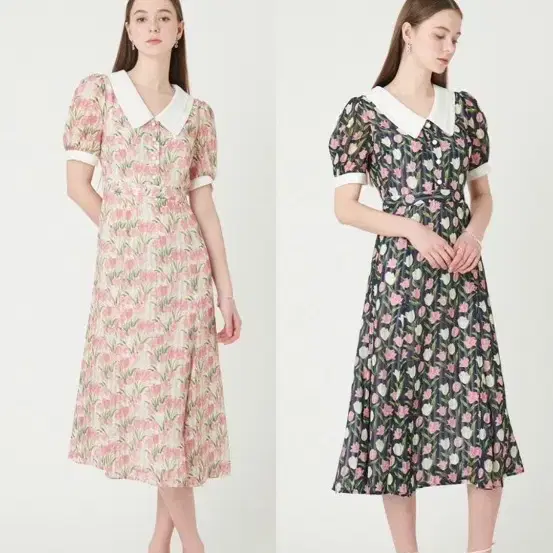 satin 잔꽃무늬 튤립 패턴 원피스