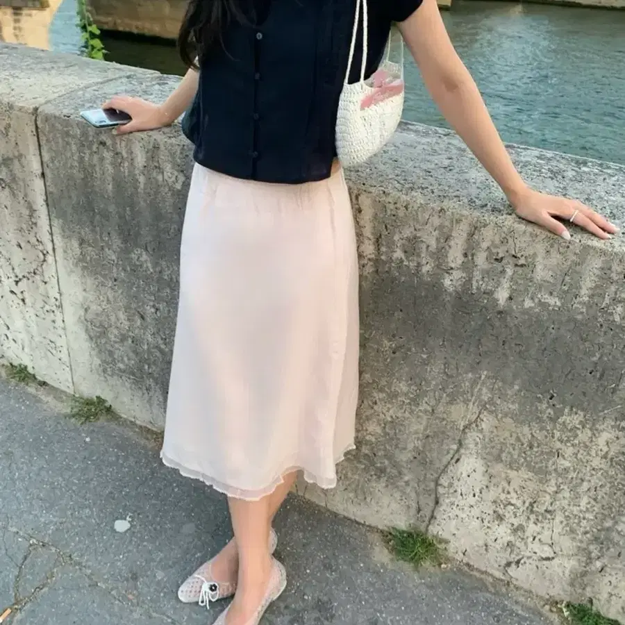온드민 Flow Midi Skirt 플로우 미디 스커트 핑크