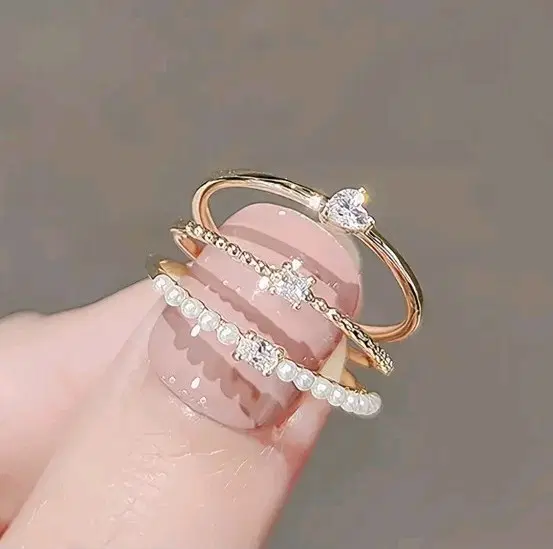 새상품 골드 큐빅 진주 레이어드 반지