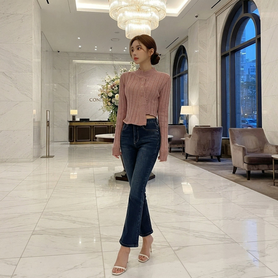 가을 겨울 울 알파카 라운드넥 컷팅 사선 단추 버튼 트임 크롭 니트 여리핏 핀터룩 에이블리