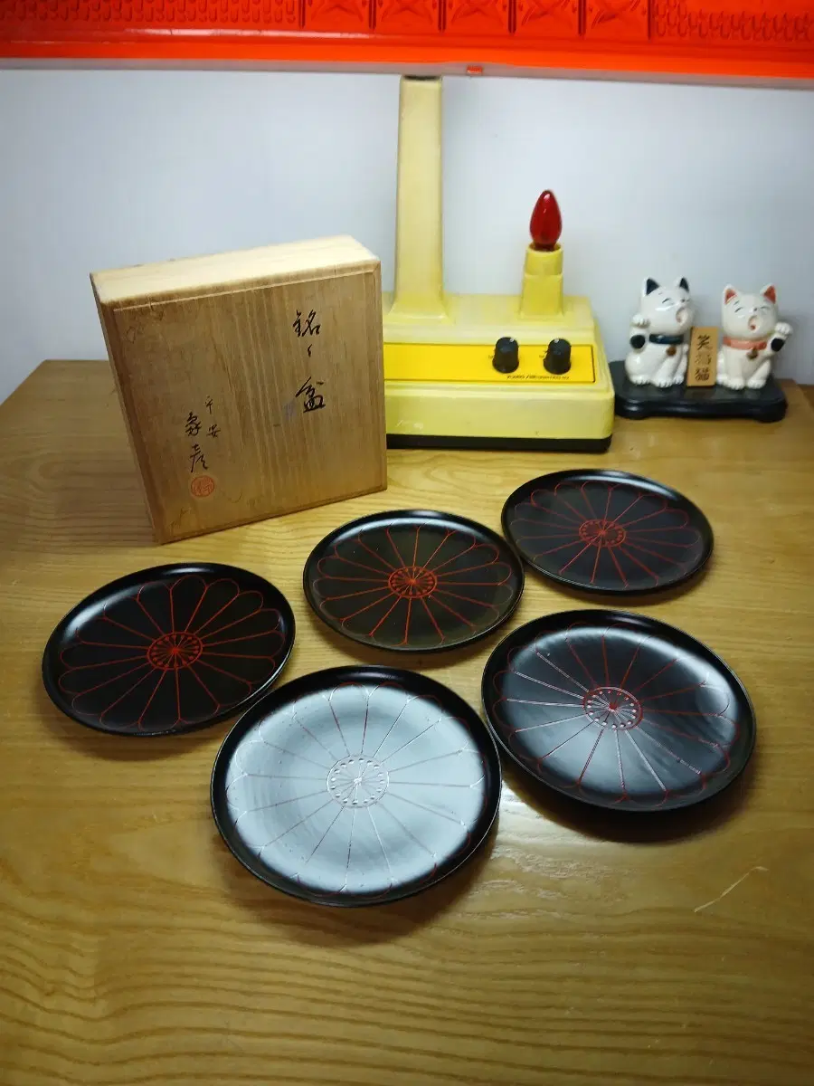 일본 고급 옻칠 나무 접시 5p 세트,차도구,다도구