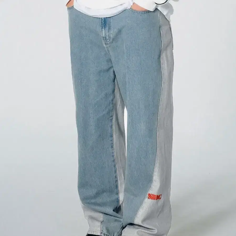 스컬프터 Reverse Block Denim Pants Light Denim