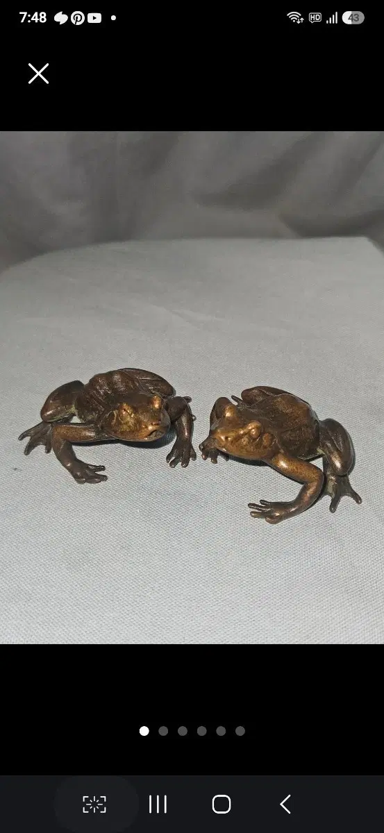 적동색 동합금 개구리 차총 한 쌍,묵직한 다도 장식품