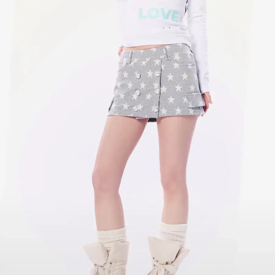 셋업이엑스이 STAR DOUBLE BUTTON SKIRT PANTS / GRAY