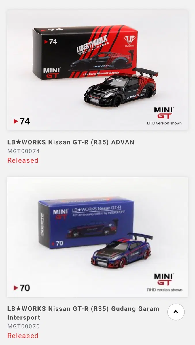 미니지티 GTR R35 LBWK 종류 구합니다.