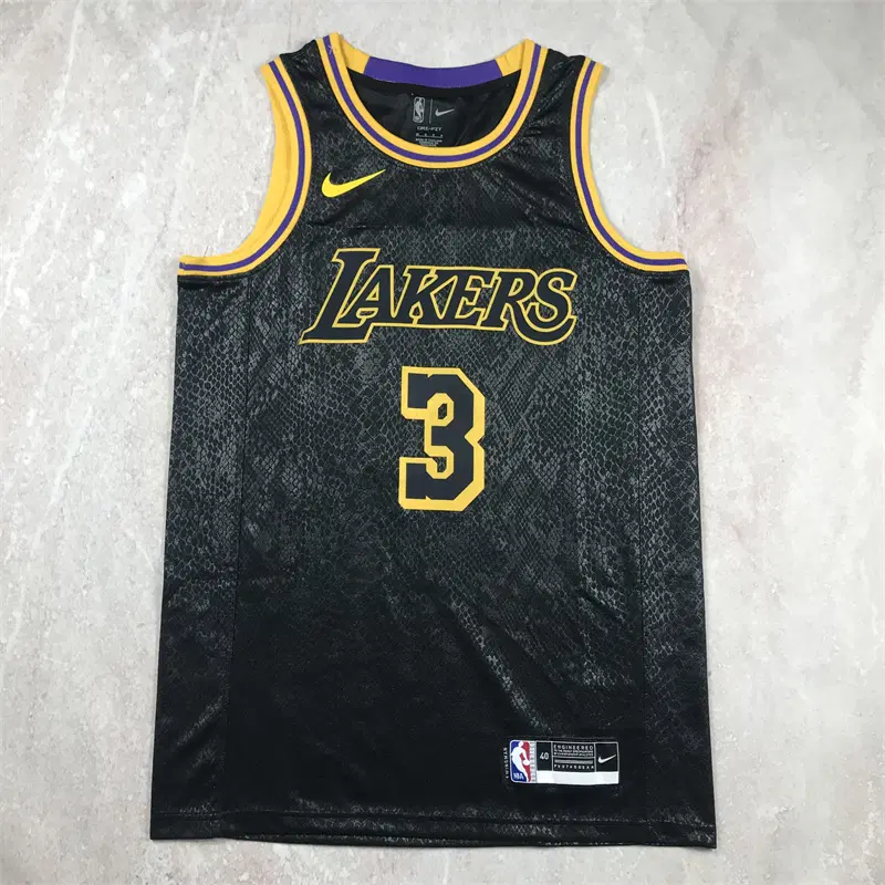 NBA 레이커스 데이비스 3번 블랙 스네이크 패턴 농구 유니폼 남녀공용 저지