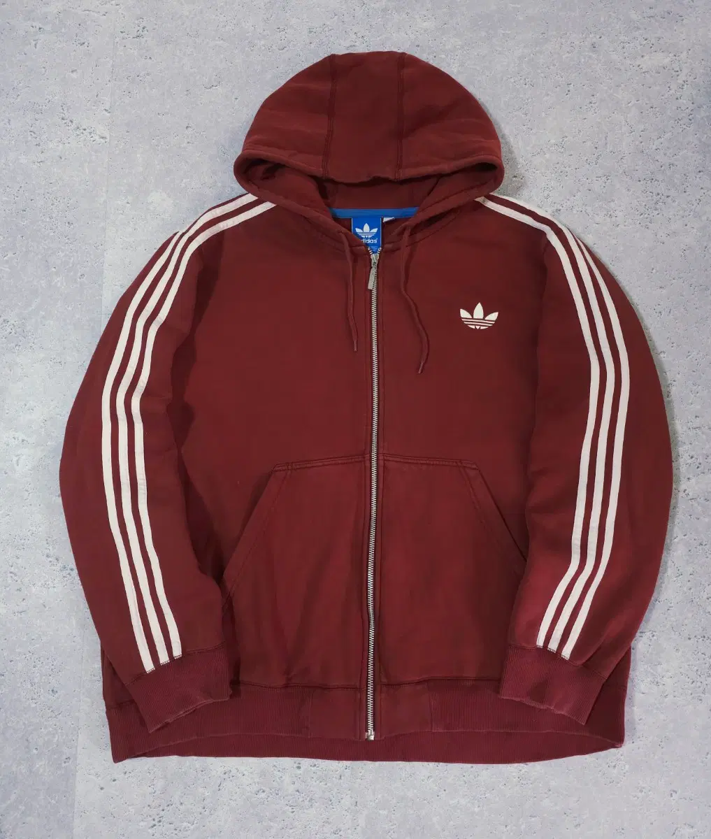 2XL 아디다스 삼선 버건디 파이어버드 코튼 트레이닝 져지 후드 자켓