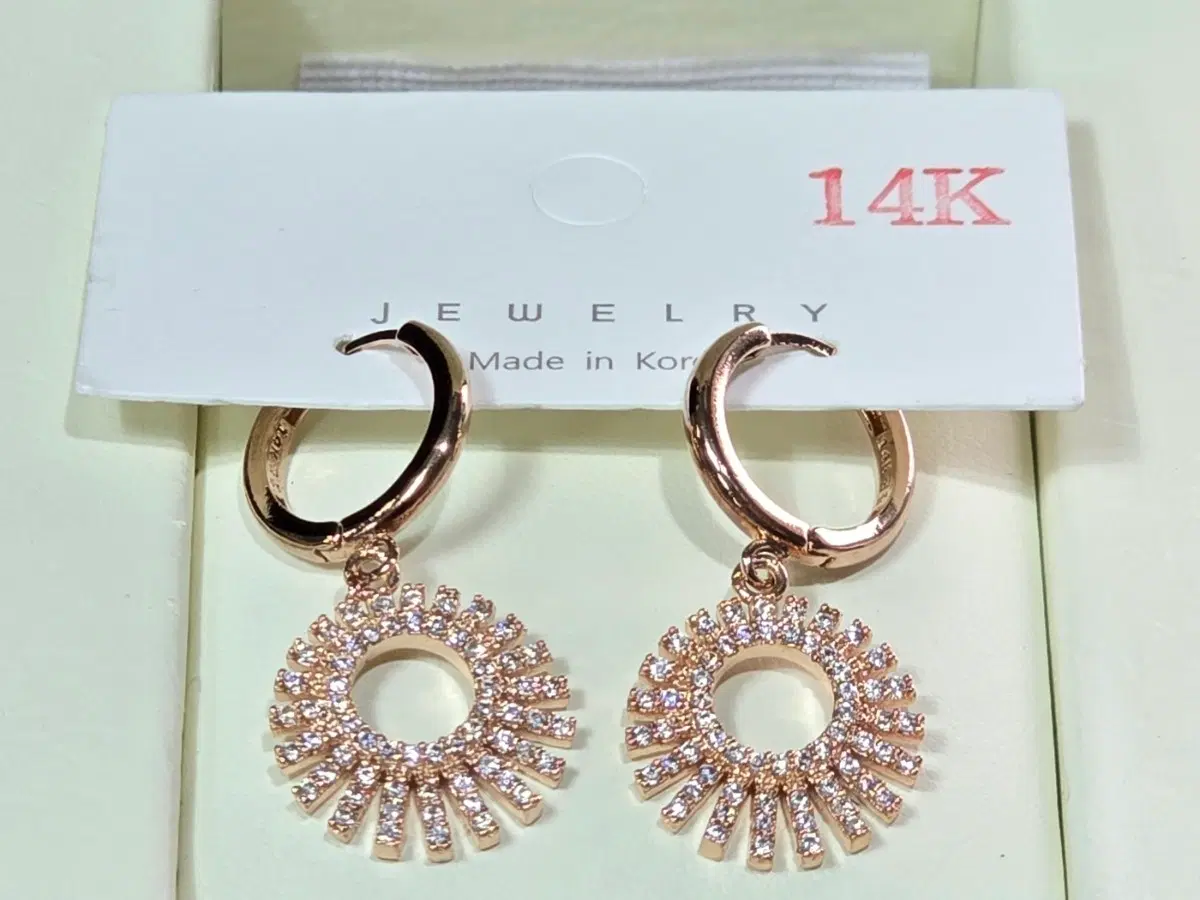14K 금침 로즈골드 원터치 큐빅 귀걸이