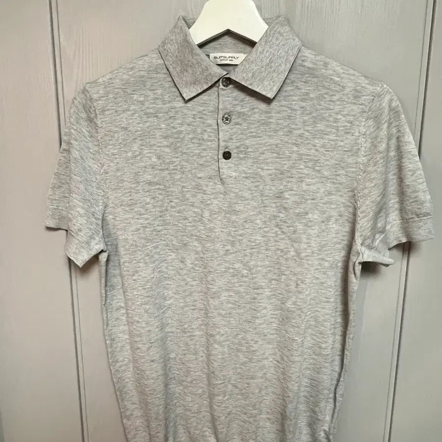 SUITSUPPLY GREY COTTON SILK POLO KNIT