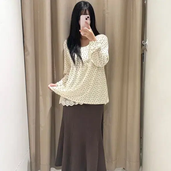 JPN IKKA 레이스 레이어드 도트 티셔츠  J1169