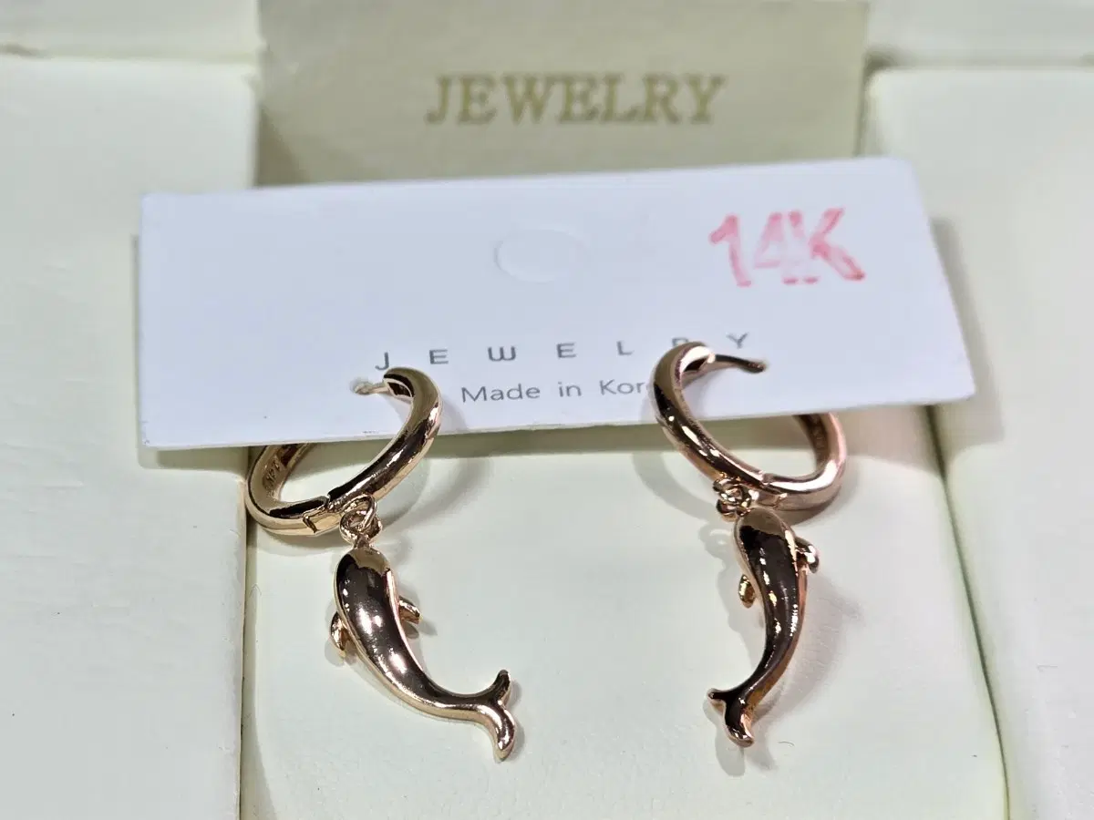 14K 금침 원터치 돌고래 펜던트 귀걸이