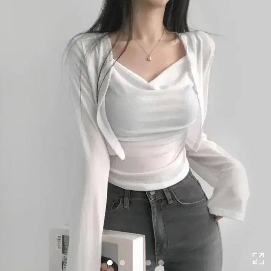 화이트 셔링핏 나시 가디건 세트