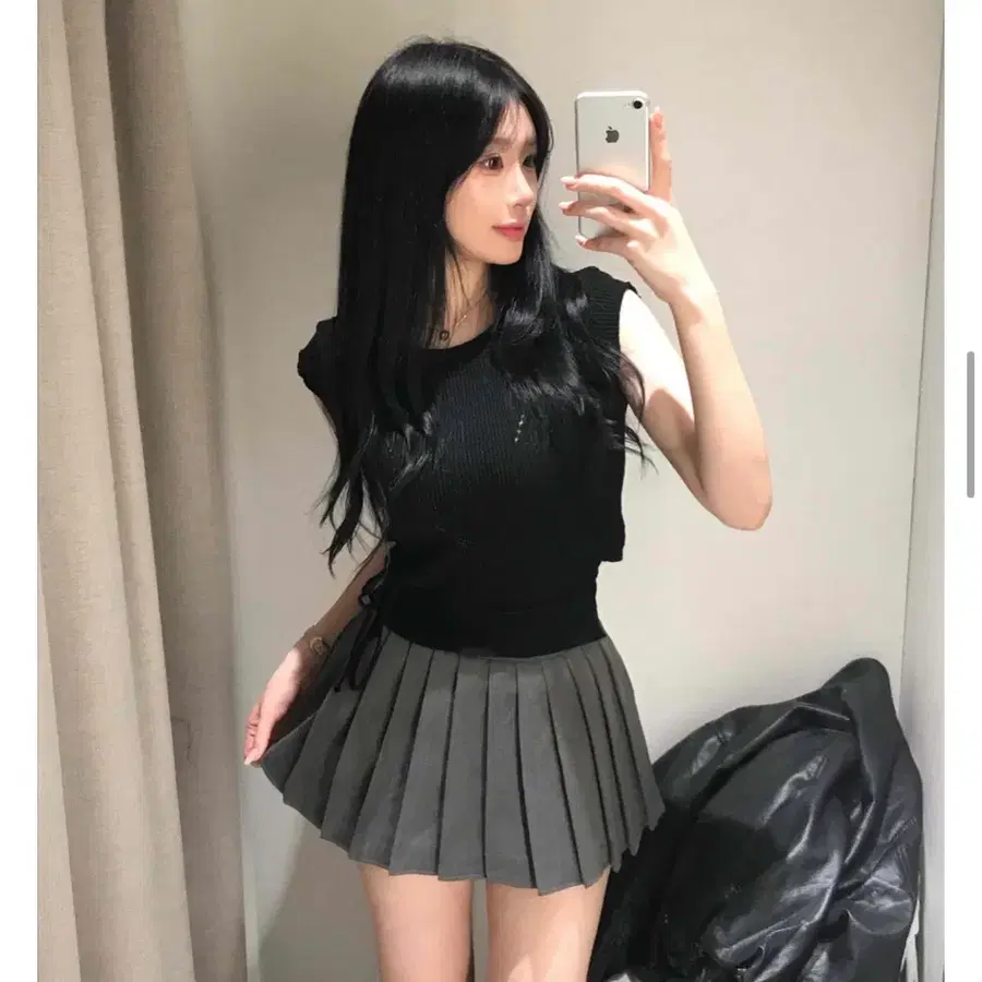 플리츠스커트 그레이컬러 m속바지있음