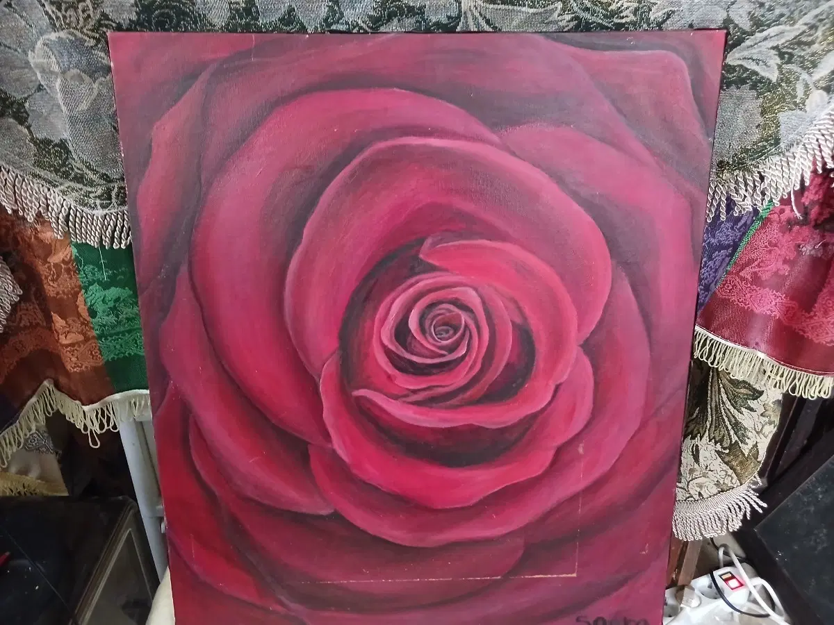 장미 유화 그림 붉은색