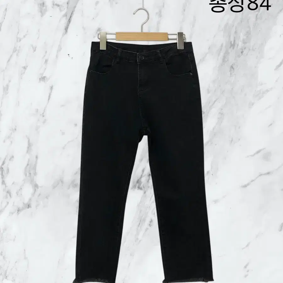 일자핏 밑단 커팅 흑청 블랙 데님 팬츠 청바지