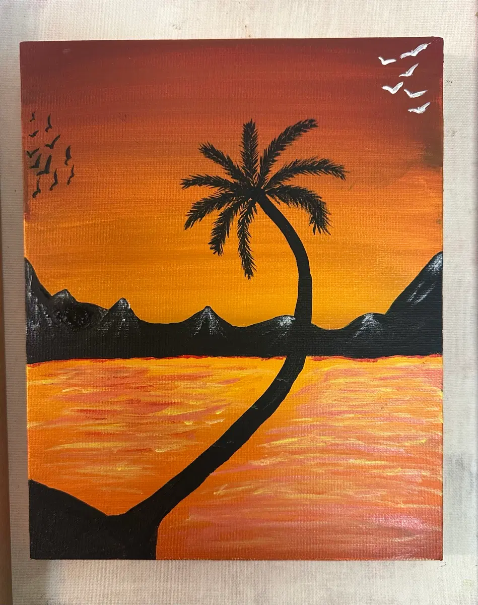 직접 그린 아크릴화 노을 바다 그림