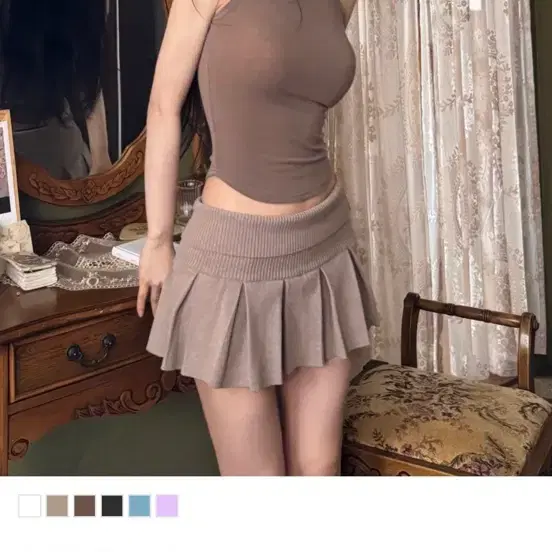 [kindame] 카인다미 홀터 하프넥 니트탑 페일핑크