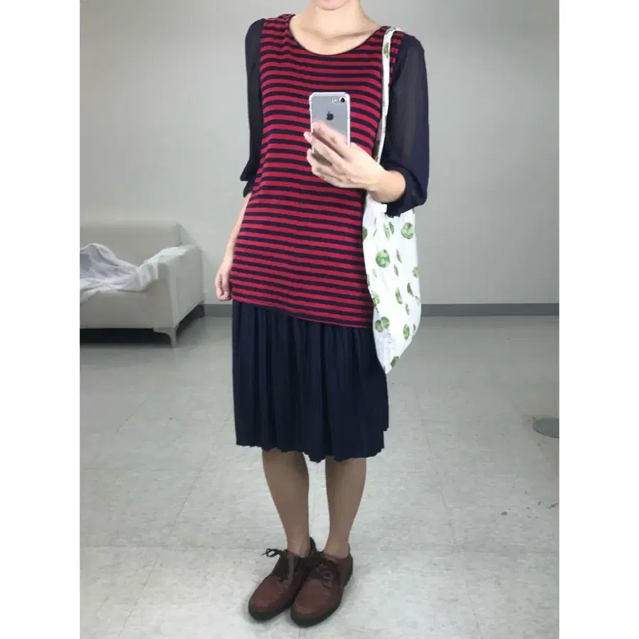 일본빈티지 네이비 플리츠 미디 스커트 치마