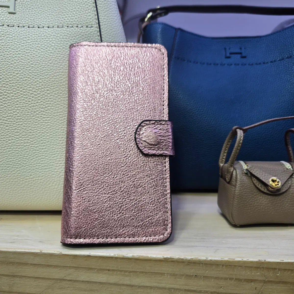 갤럭시 s26fe 로즈골드 소가죽 핸드폰케이스 지갑케이스