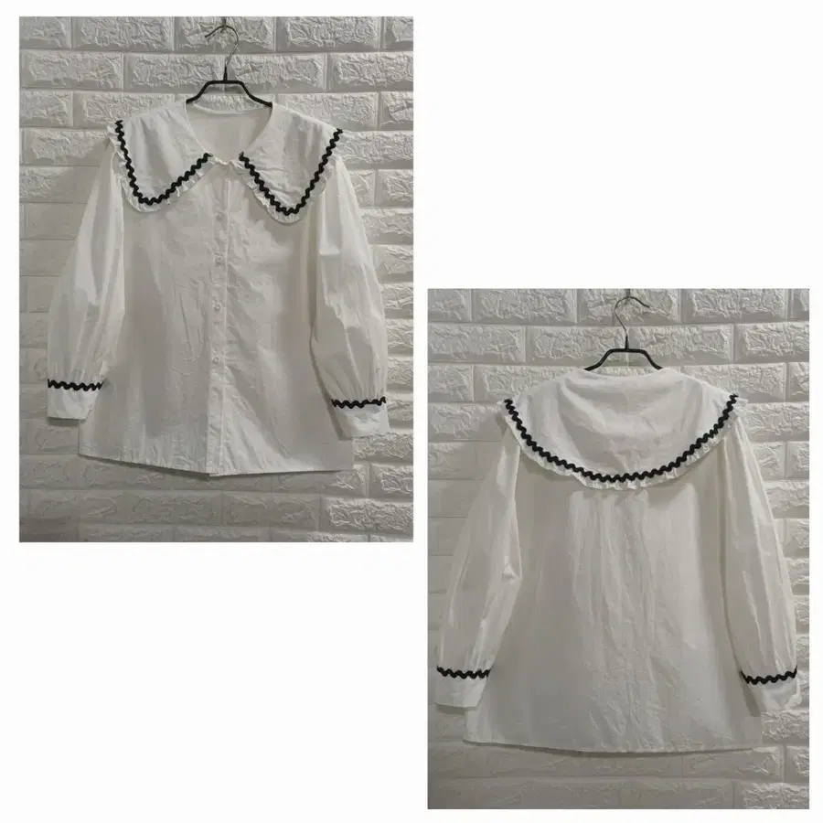 박시한 프릴왕카라 면블라우스