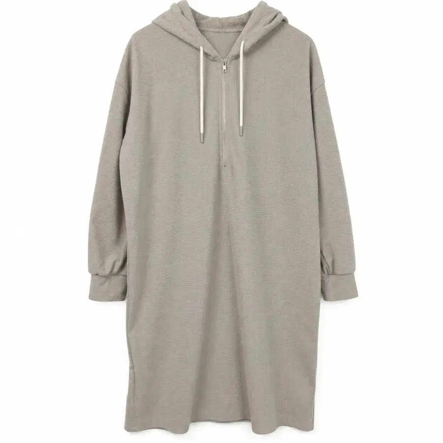 프리(~3XL) 베이지 코듀로이 반집업 롱 후드 원피스
