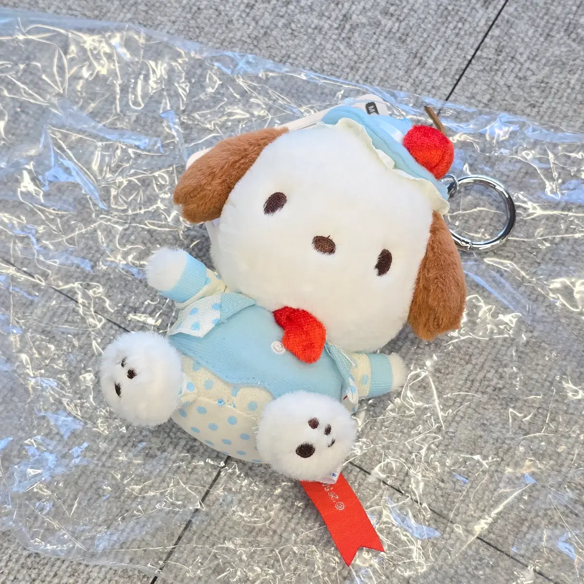 산리오 포차코 체리 마스코트 인형 키링 하늘색 일본 굿즈