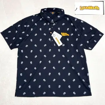 미사용 새상품 라우드마우스 골프웨어 피케 셔츠 스컬 올 패턴 블랙 XXL