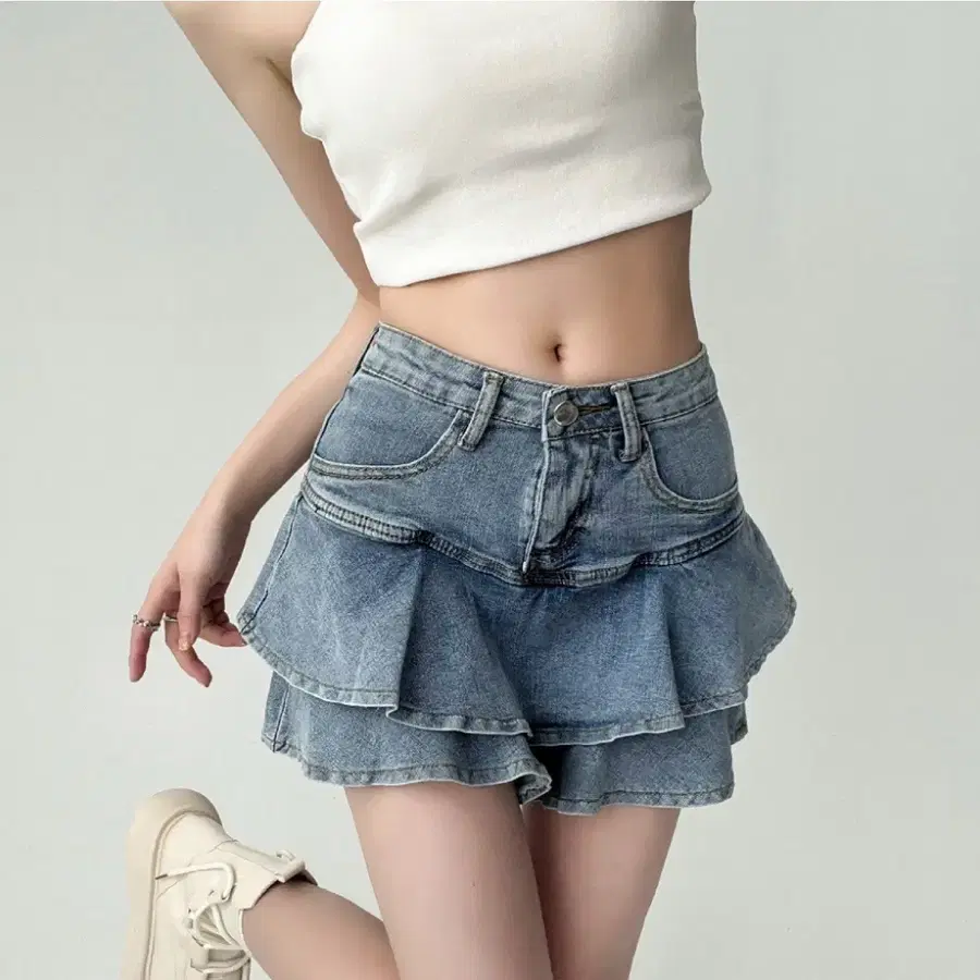 [새상품/8,000원]캉캉 레이어드 로우라이즈 데님 스커트
