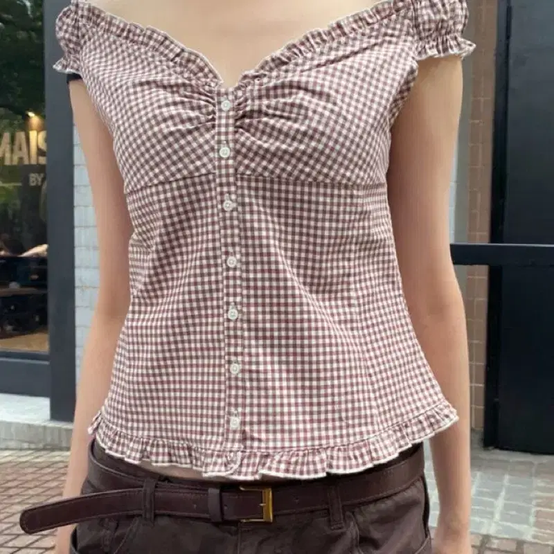 브랜디멜빌 엘레나 깅엄 블라우스 브라운