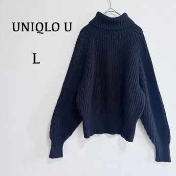 유니클로 유 로 게이지 터틀넥 니트 (L) 블랙 울 혼방