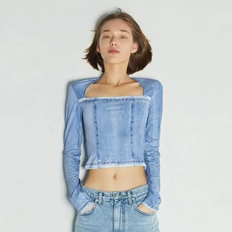 인스턴트펑크 데님 스퀘어넥 그래픽 티셔츠 44-55 새상품
