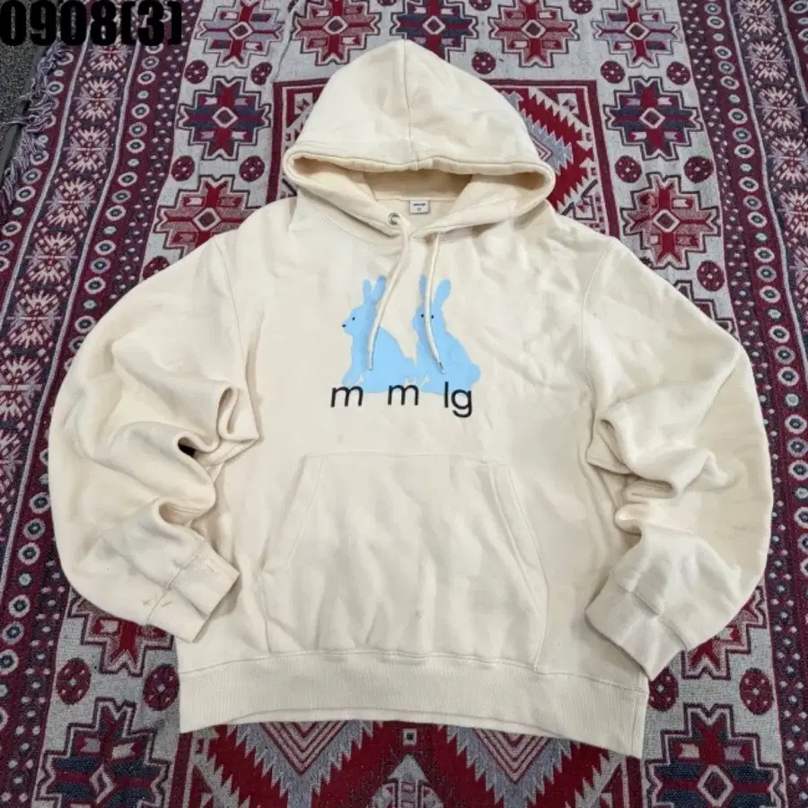 mmlg 토끼 프린팅 후드티 아이보리 S 90 9/8