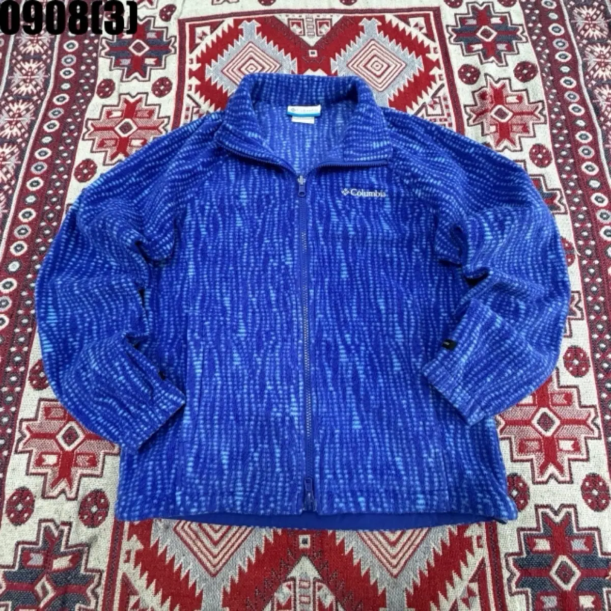 컬럼비아 플리스 집업 블루 패턴 S 90 9/8